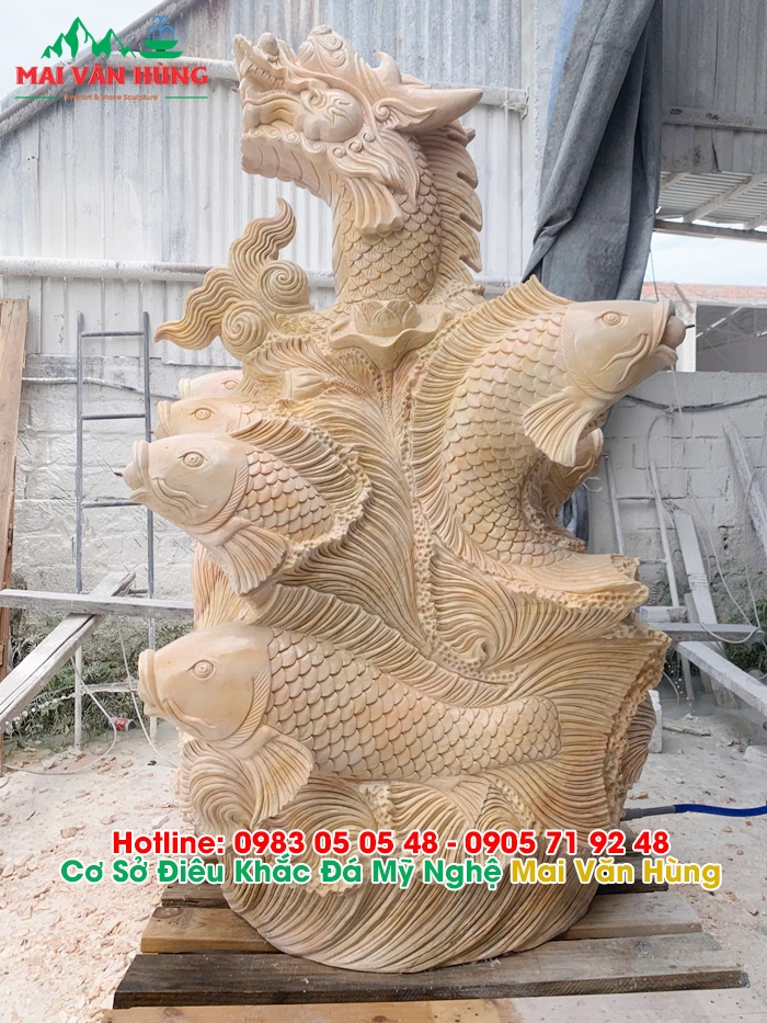 Đài Phun Nước Cá Chép Hoá Rồng Bằng Đá
